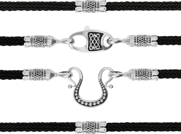 Цепь-шнурок шелк из белого золота 585 пробы c шёлковым шнурком