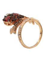 Кольцо из золота c эмалью, фианитом и гранатом