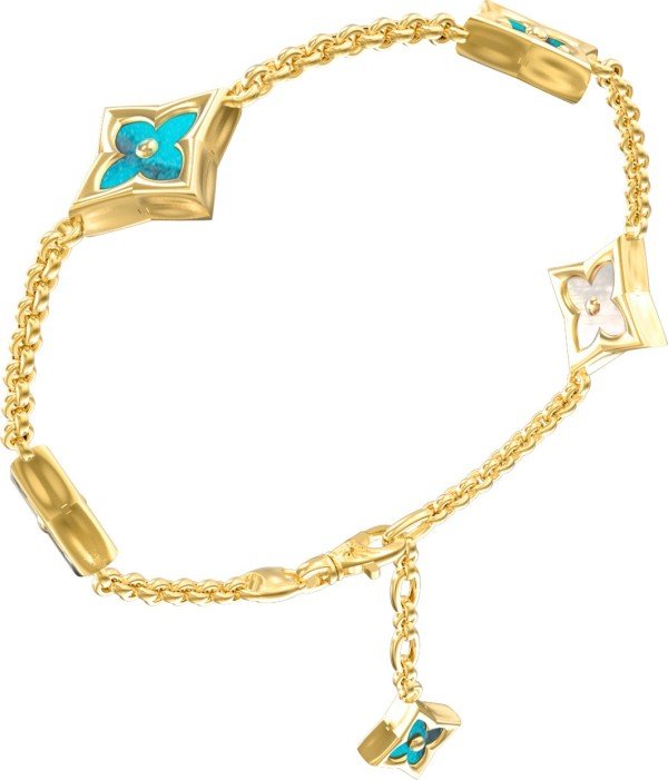 Браслет из лимонного золота c бирюзой и перламутром