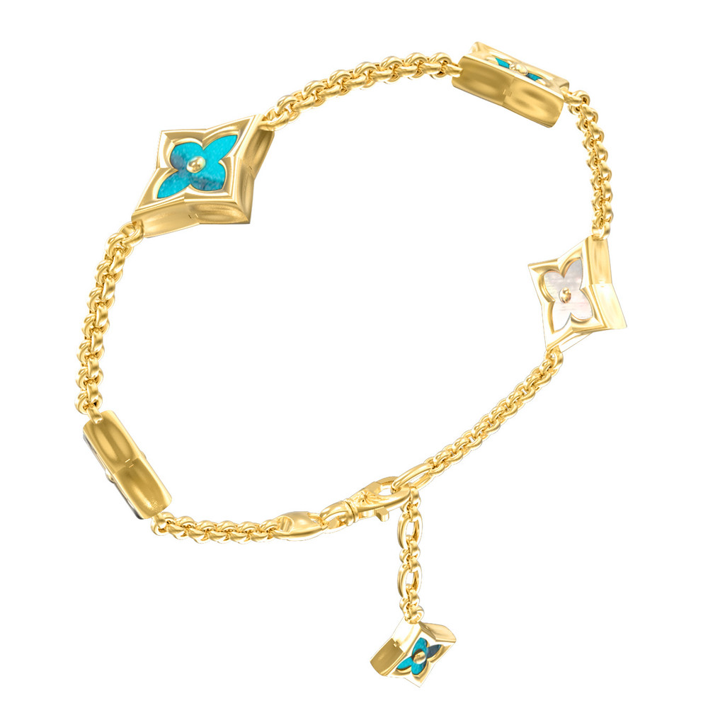 Браслет из лимонного золота 585 пробы c бирюзой и перламутром