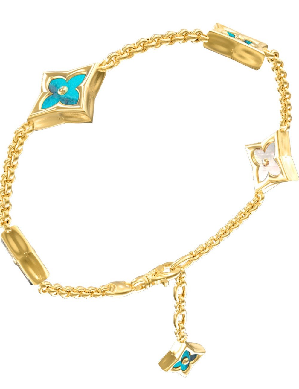 Браслет из лимонного золота c бирюзой и перламутром