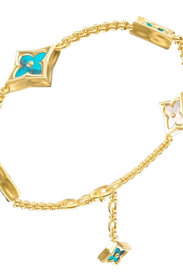 Браслет из лимонного золота c бирюзой и перламутром