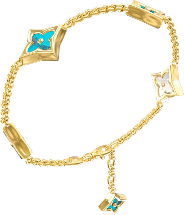 Браслет из лимонного золота 585 пробы c бирюзой и перламутром