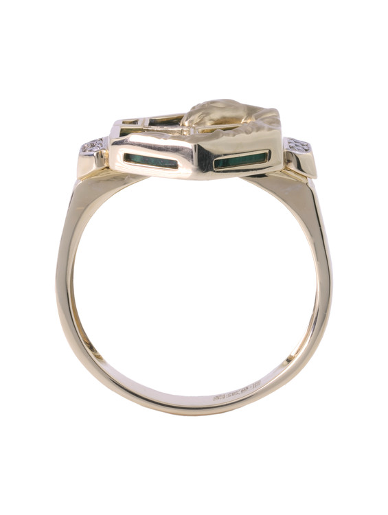 Кольцо из лимонного золота 585 пробы c бриллиантами и малахитом