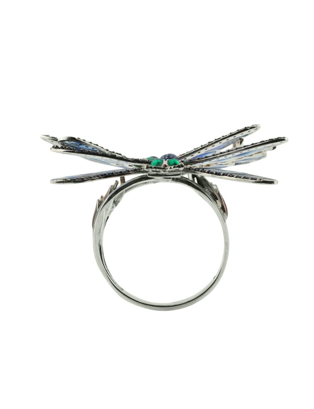 Кольцо из белого золота c сапфиром и эмалью