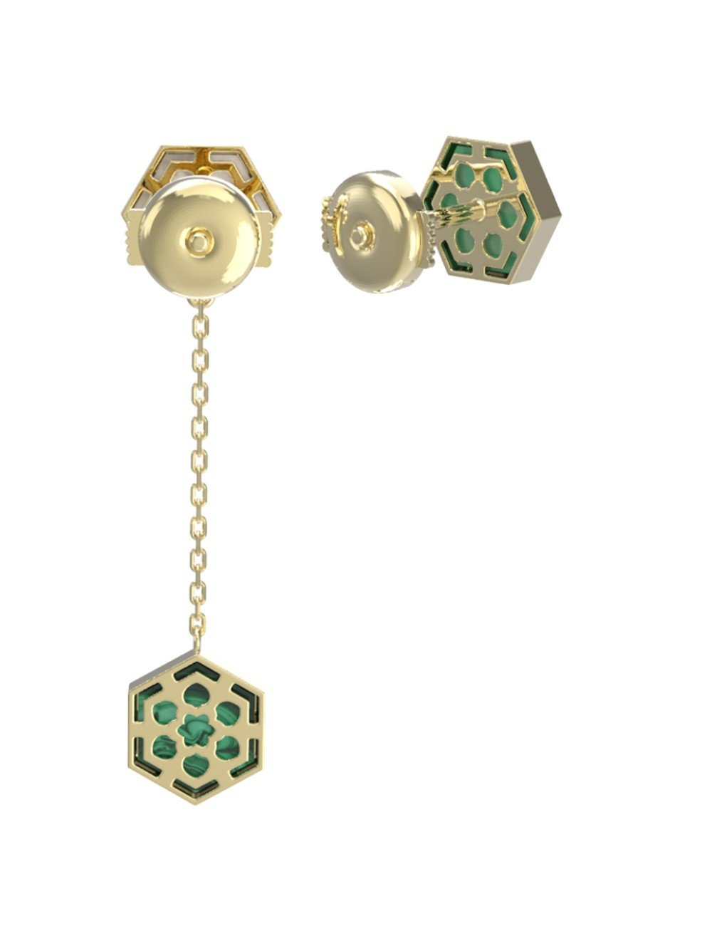 Серьги из лимонного золота c малахитом и перламутром