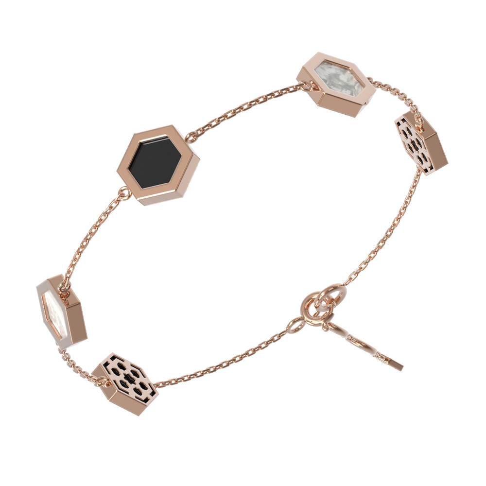 Браслет из красного золота 585 пробы c ониксом и перламутром