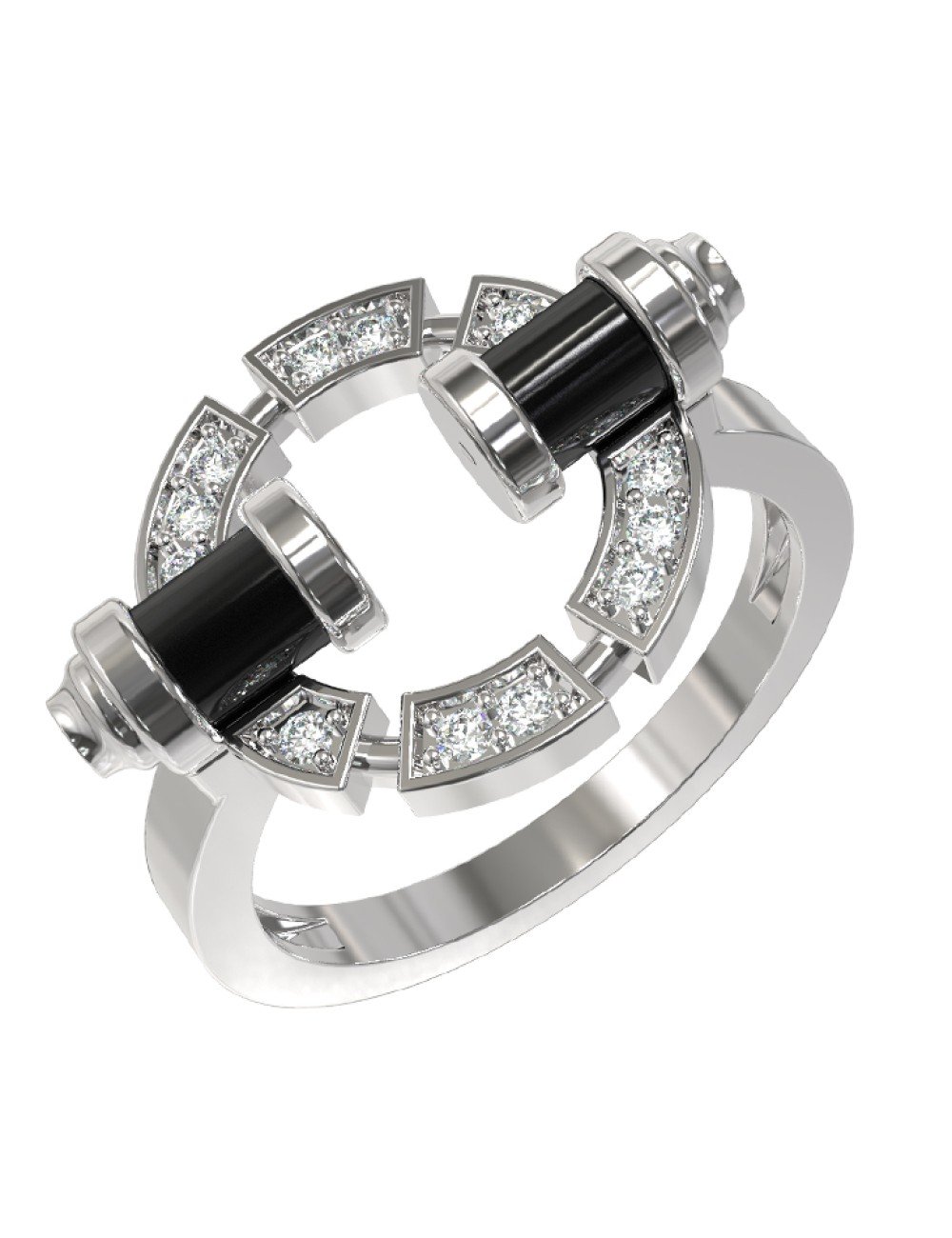 Кольцо из белого золота c бриллиантами и ониксом