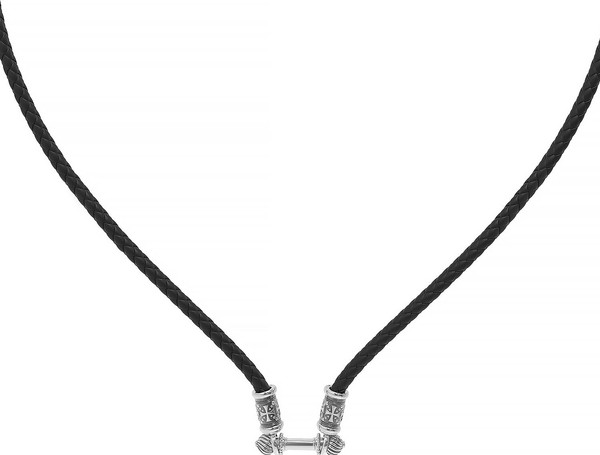 Цепь-шнурок кожа из белого золота 585 пробы c кожаным шнурком