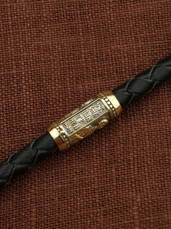 Гайтан из лимонного золота c кожаным шнурком