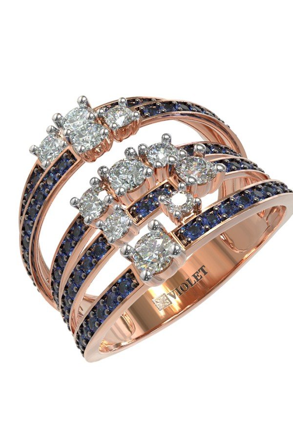 Кольцо из золота c бриллиантами и сапфиром