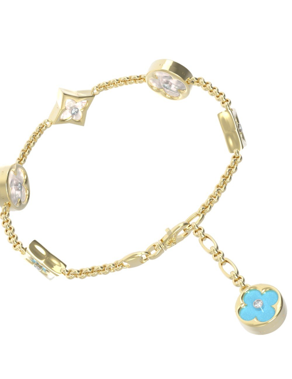 Браслет из лимонного золота c бриллиантами, бирюзой и перламутром