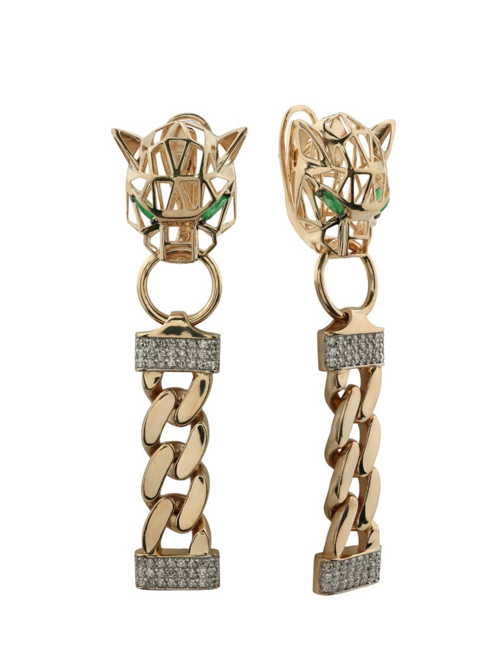 Серьги из золота c бриллиантами и изумрудом