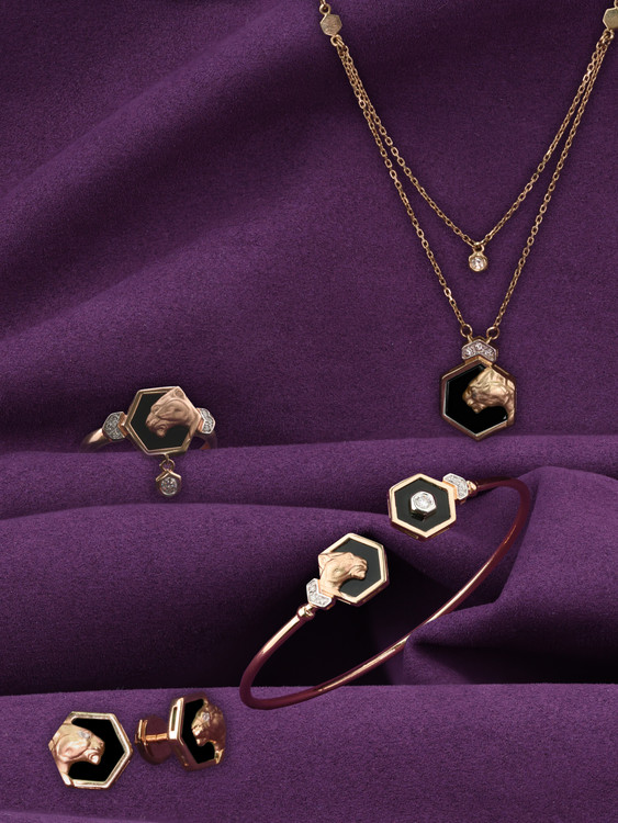 Колье из красного золота 585 пробы c бриллиантами и ониксом