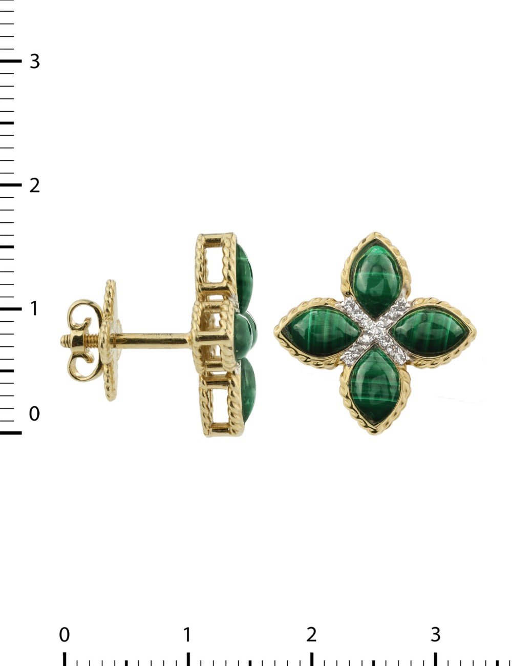 Серьги из лимонного золота c бриллиантами и малахитом