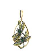 Подвеска из лимонного золота c сапфиром, изумрудом и эмалью