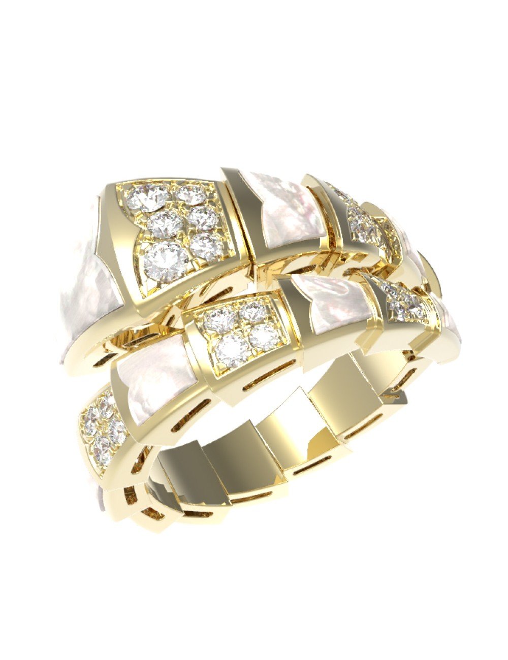 Кольцо из лимонного золота c бриллиантами и перламутром