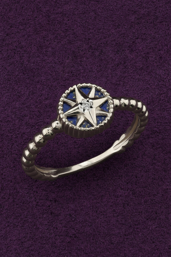 Кольцо из белого золота 585 пробы c бриллиантами и лазуритом