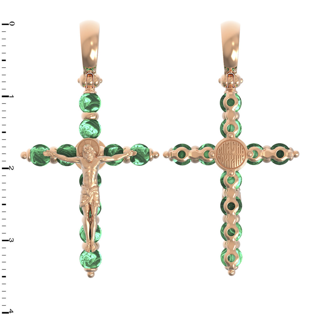 Крест из красного золота 585 пробы c малахитом