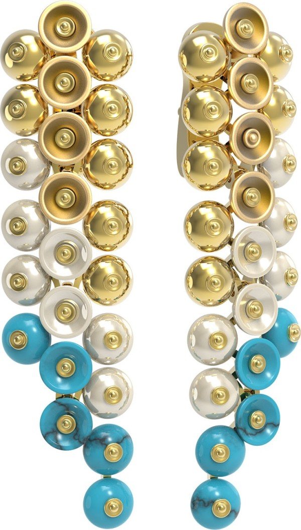 Серьги из лимонного золота c бирюзой и перламутром