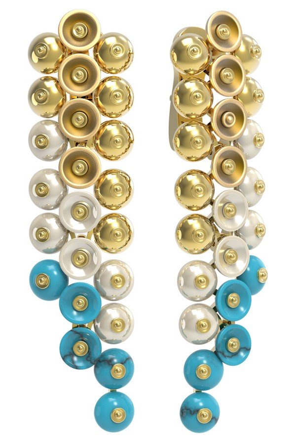 Серьги из лимонного золота c бирюзой и перламутром