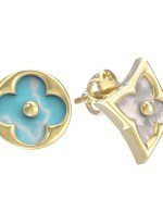 Серьги из лимонного золота c бирюзой и перламутром