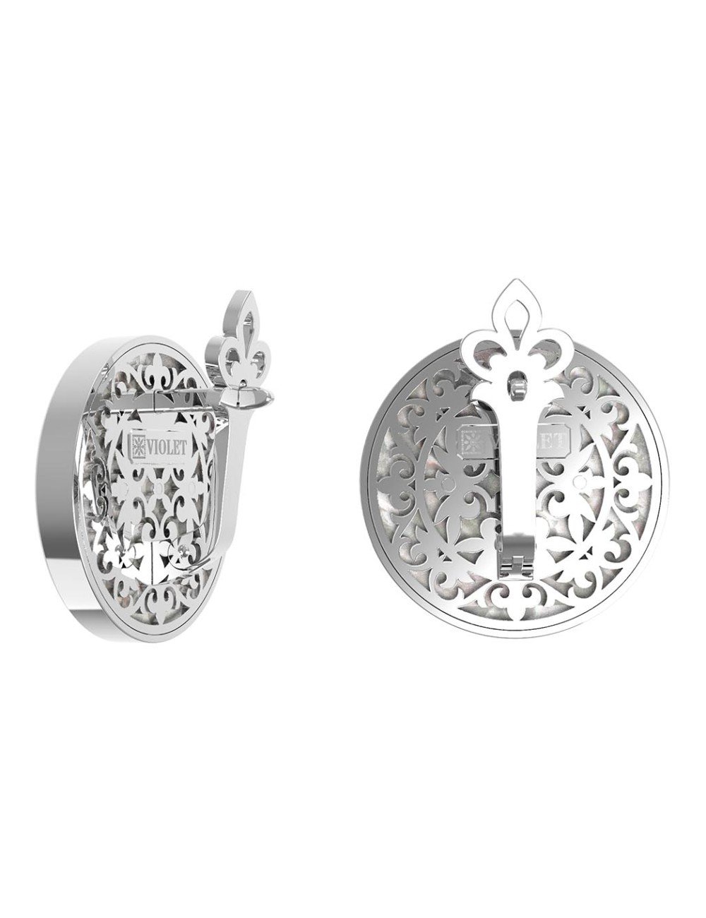 Серьги из белого золота c ониксом и перламутром