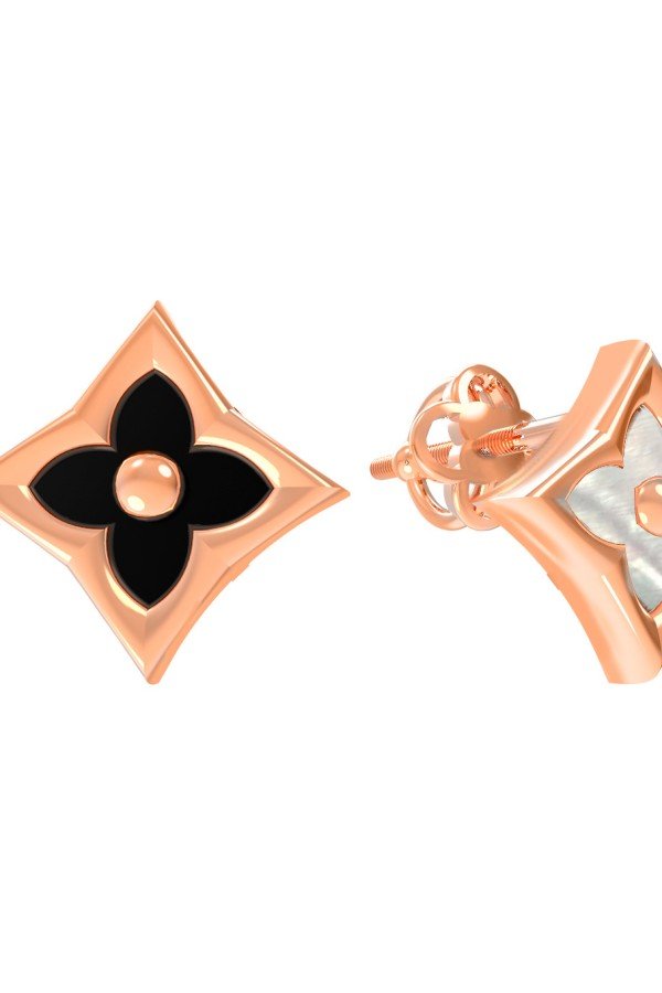 Серьги из золота c ониксом и перламутром