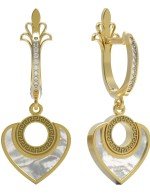 Серьги из лимонного золота c фианитом и перламутром