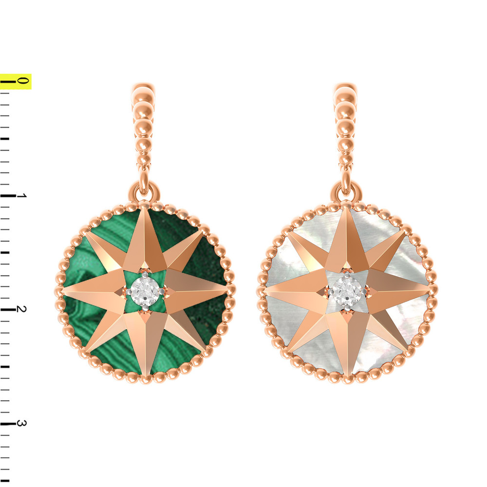 Подвеска из красного золота 585 пробы c фианитом, малахитом и перламутром