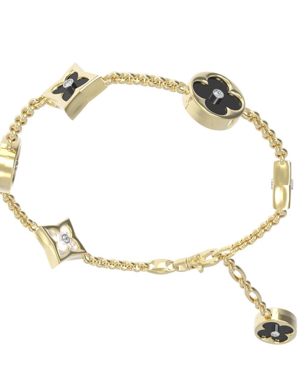 Браслет из лимонного золота c бриллиантами, ониксом и перламутром