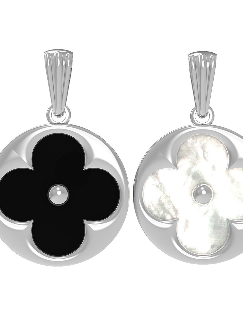 Подвеска из белого золота c ониксом и перламутром