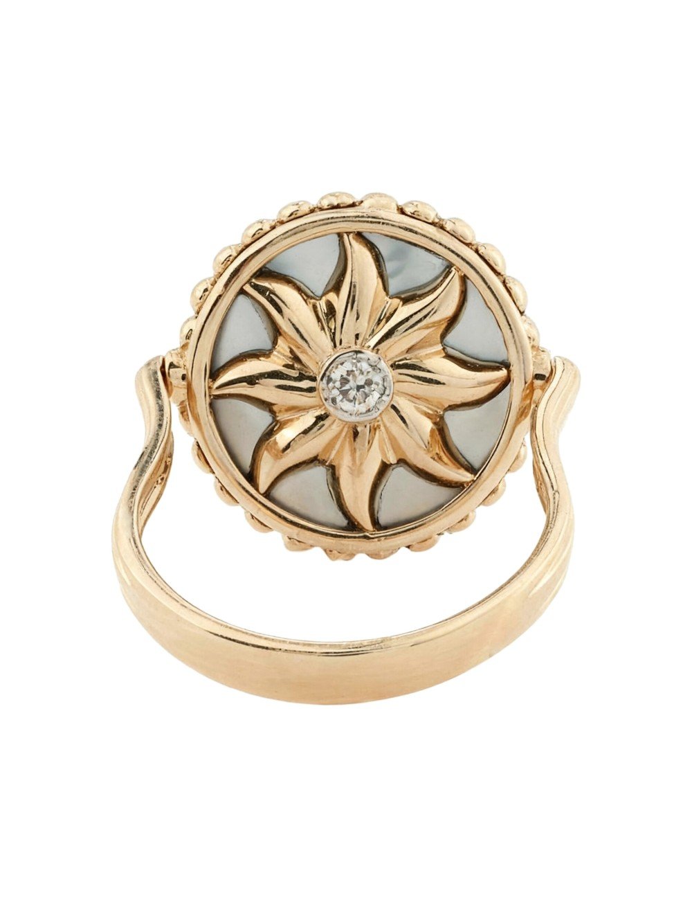 Кольцо из золота c бриллиантами, ониксом и перламутром