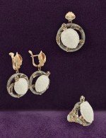 Серьги из золота 585 пробы c эмалью и бивнем мамонта