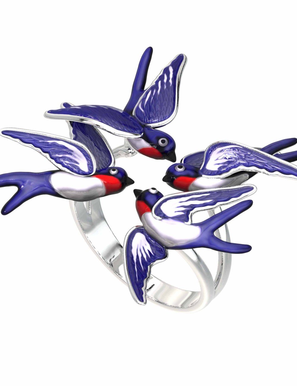 Кольцо из белого золота c эмалью