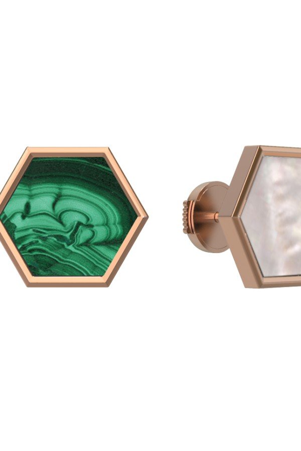 Серьги из золота c малахитом и перламутром