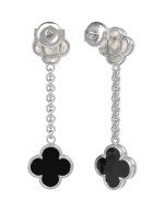 Серьги из белого золота c ониксом и перламутром