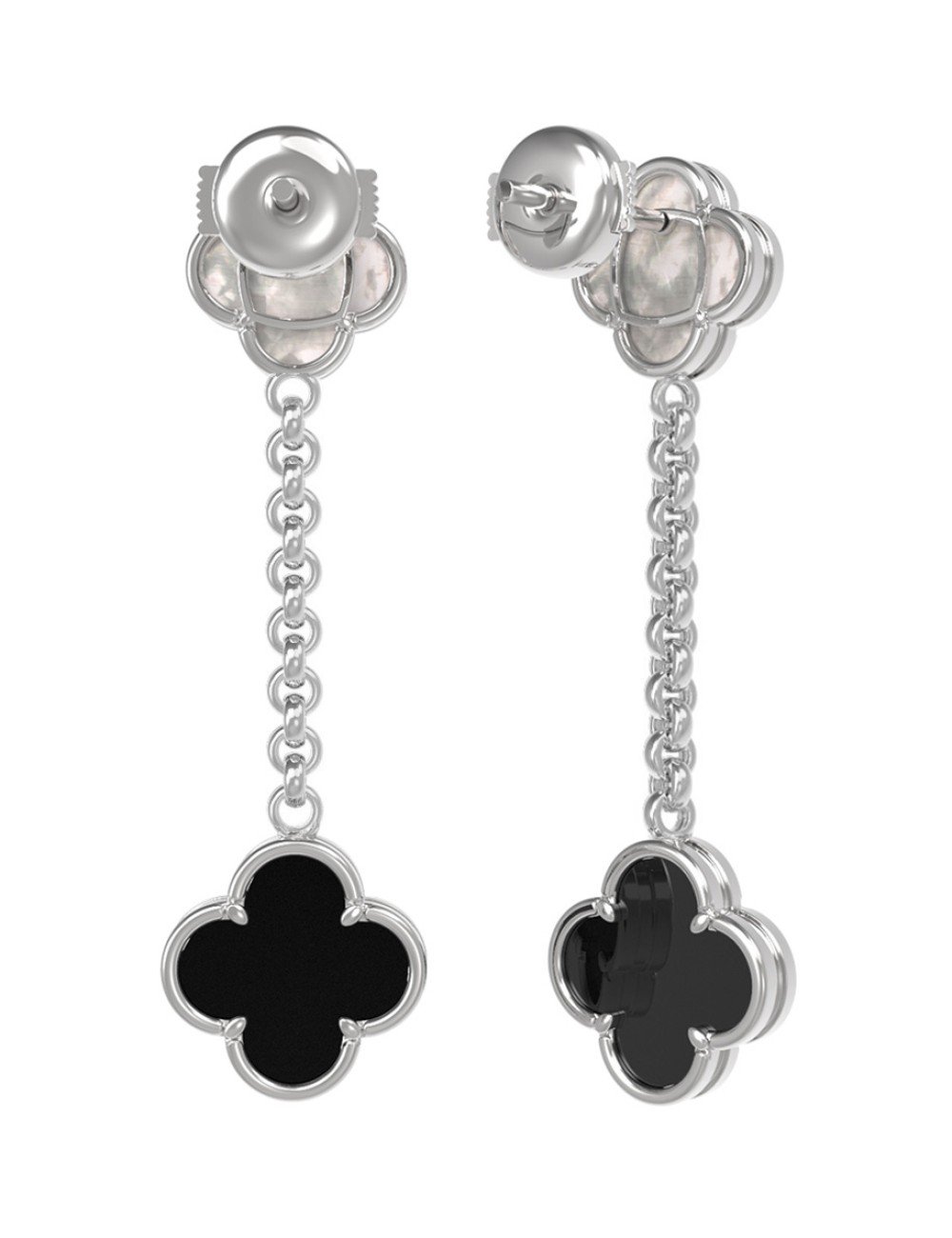 Серьги из белого золота c ониксом и перламутром