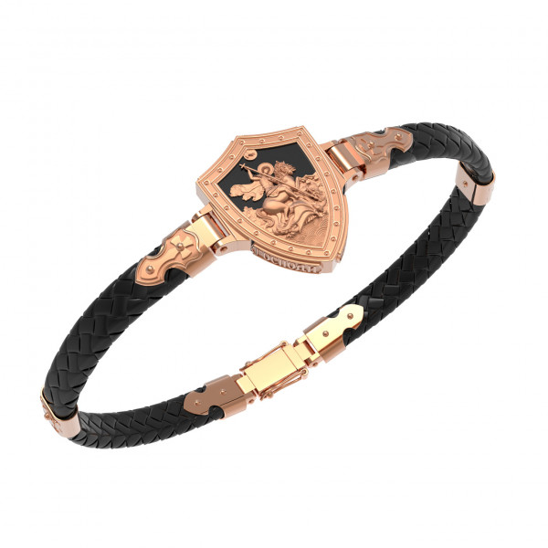 Браслет из красного золота 585 пробы c шнурком и ониксом