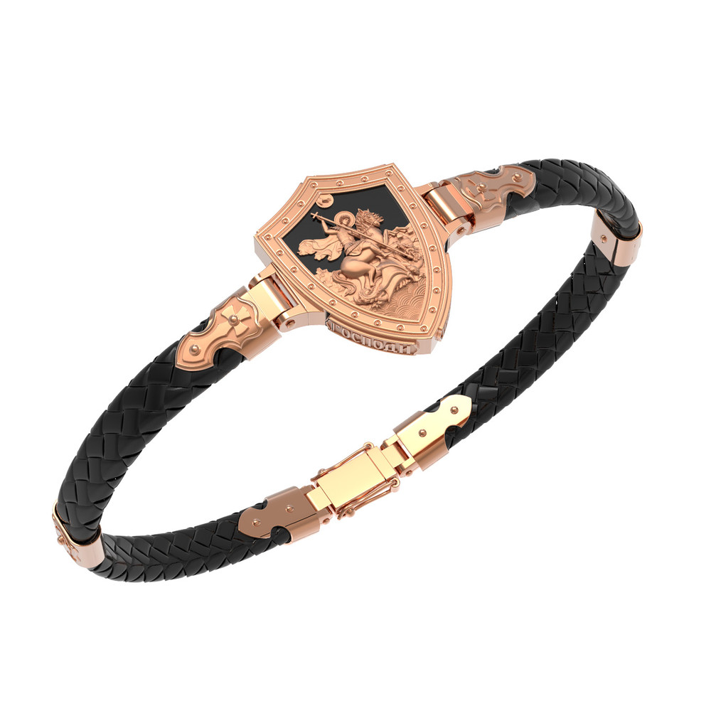 Браслет из красного золота 585 пробы c шнурком и ониксом