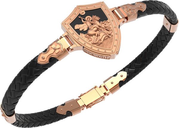 Браслет из красного золота 585 пробы c шнурком и ониксом