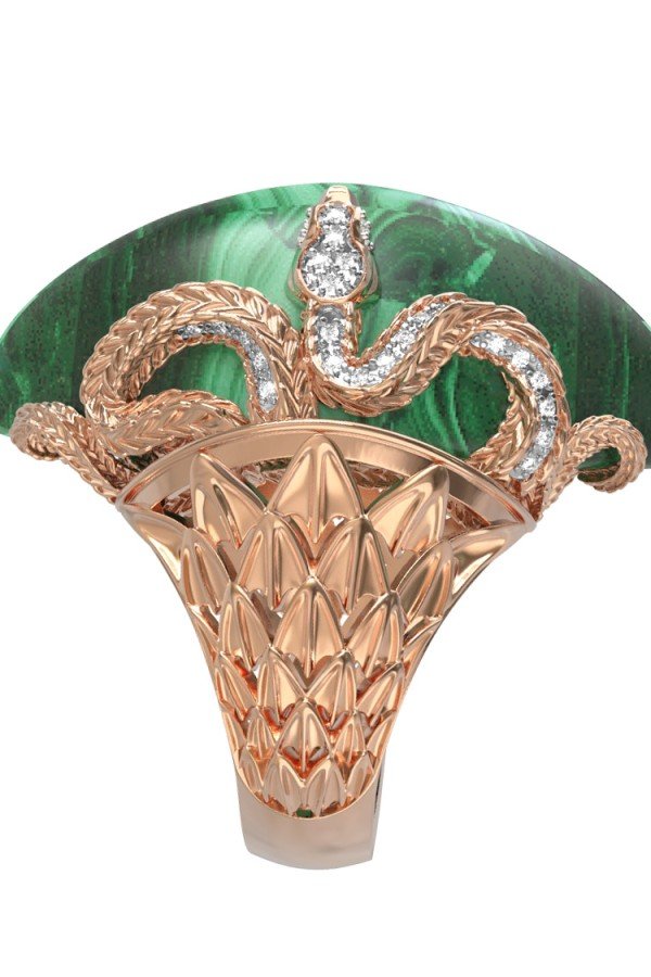 Кольцо из золота c бриллиантами и малахитом