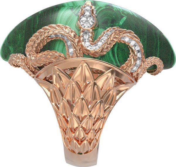 Кольцо из золота c бриллиантами и малахитом