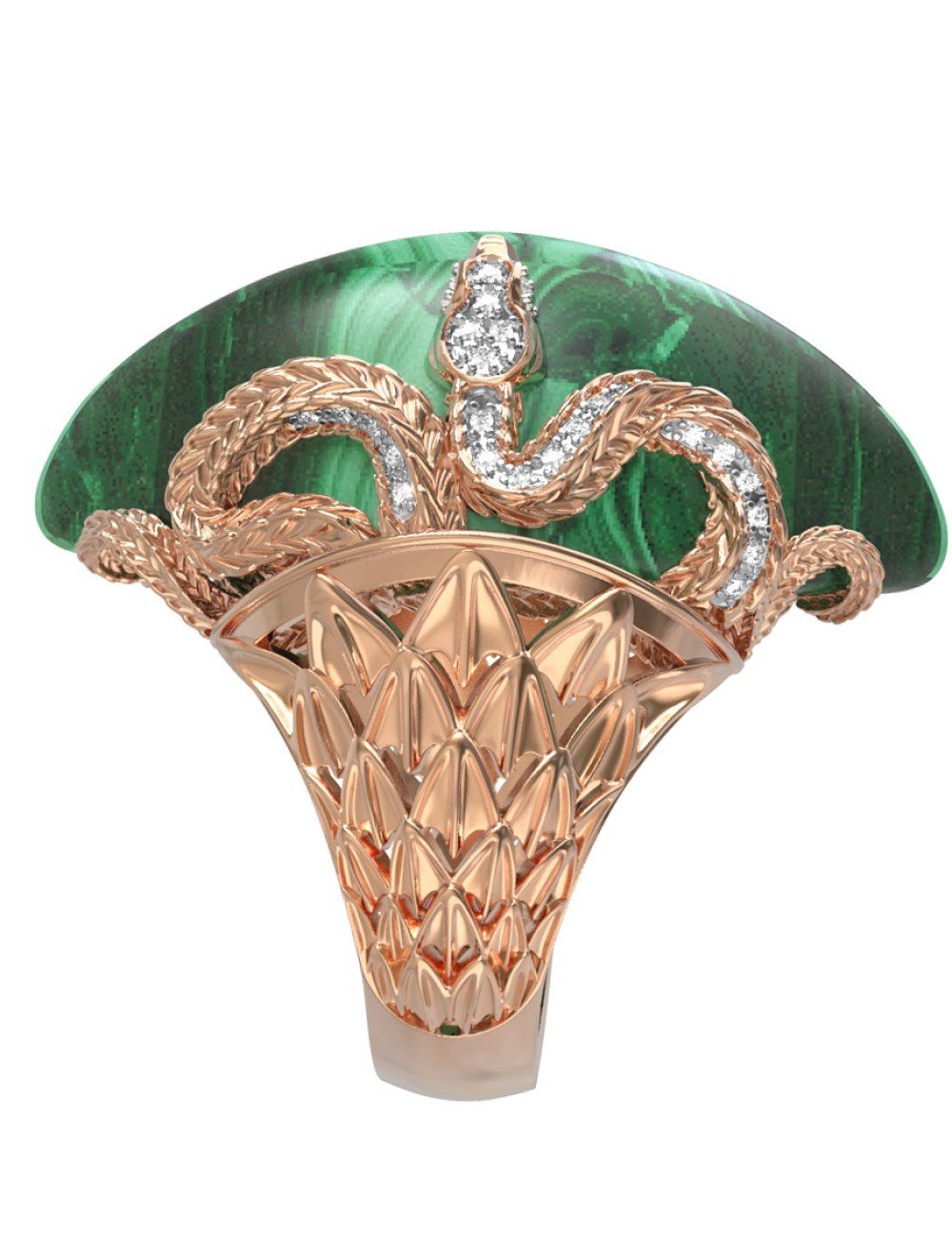 Кольцо из золота c бриллиантами и малахитом