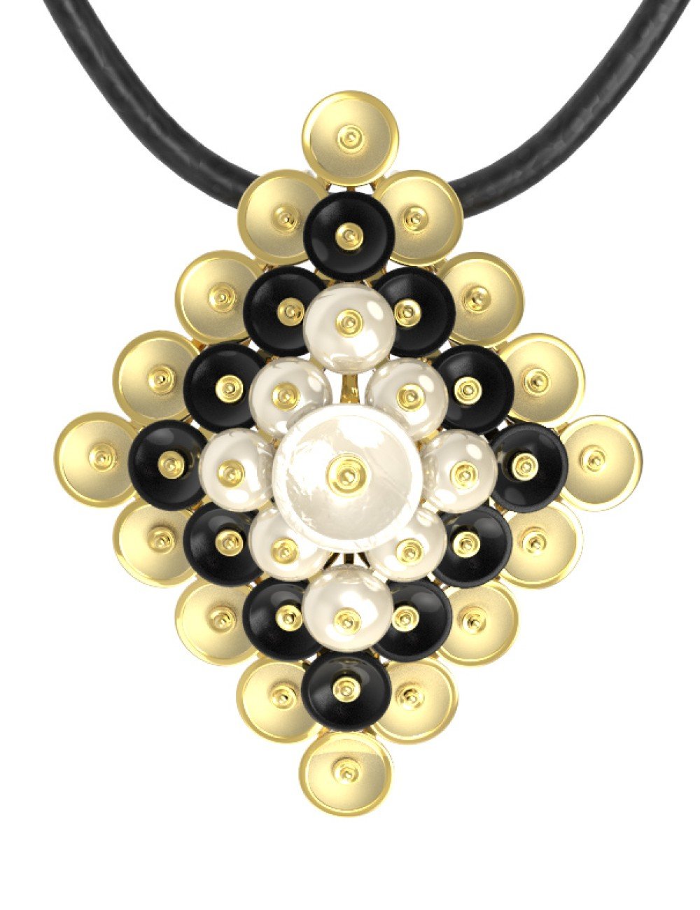 Подвеска из лимонного золота c ониксом и перламутром