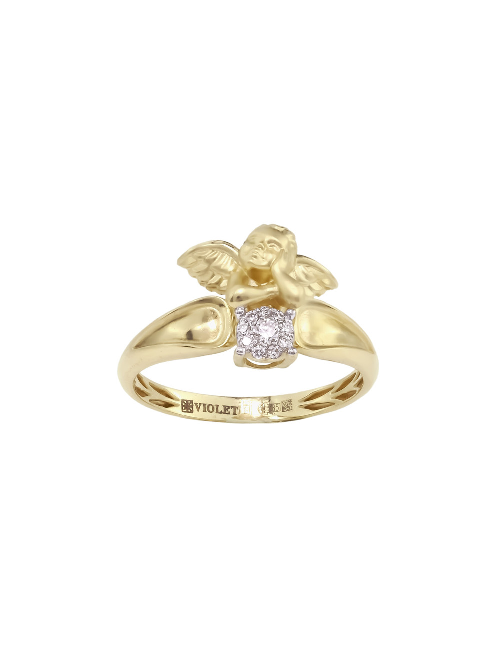 Кольцо из лимонного золота 585 пробы c бриллиантами