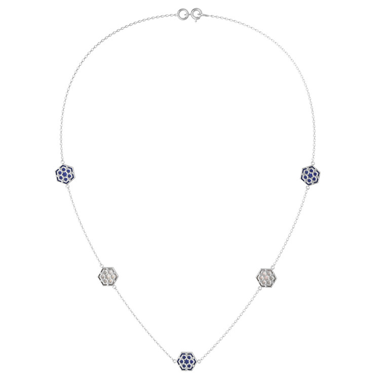 Колье из белого золота 585 пробы c лазуритом и перламутром