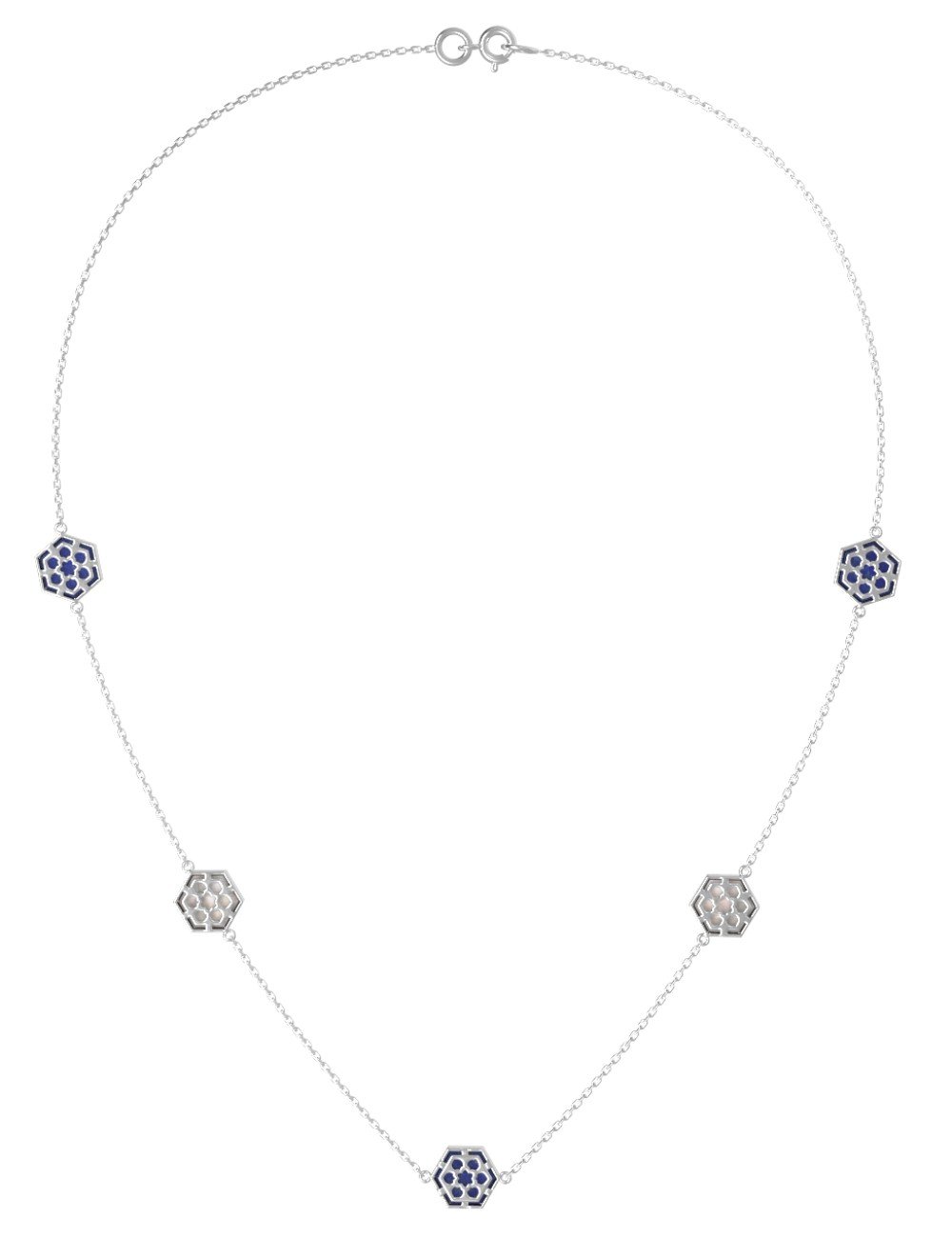 Колье из белого золота c лазуритом и перламутром