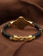 Браслет из лимонного золота c шнурком и ониксом