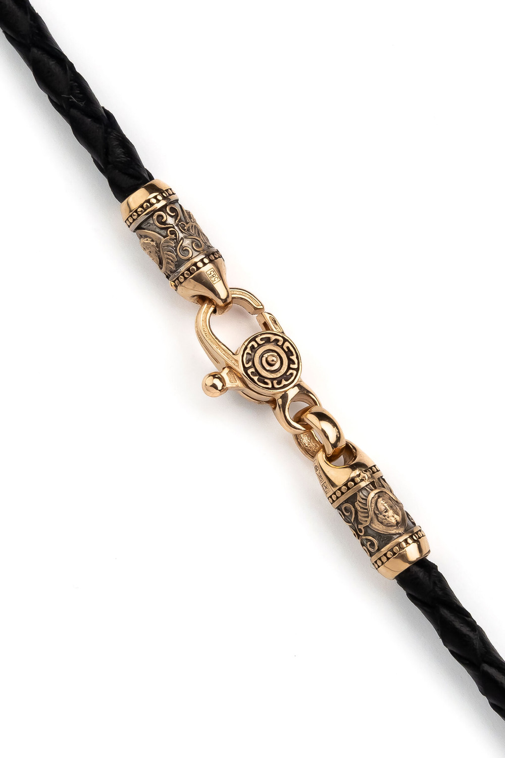 Цепь-шнурок кожа из красного золота 585 пробы c кожаным шнурком